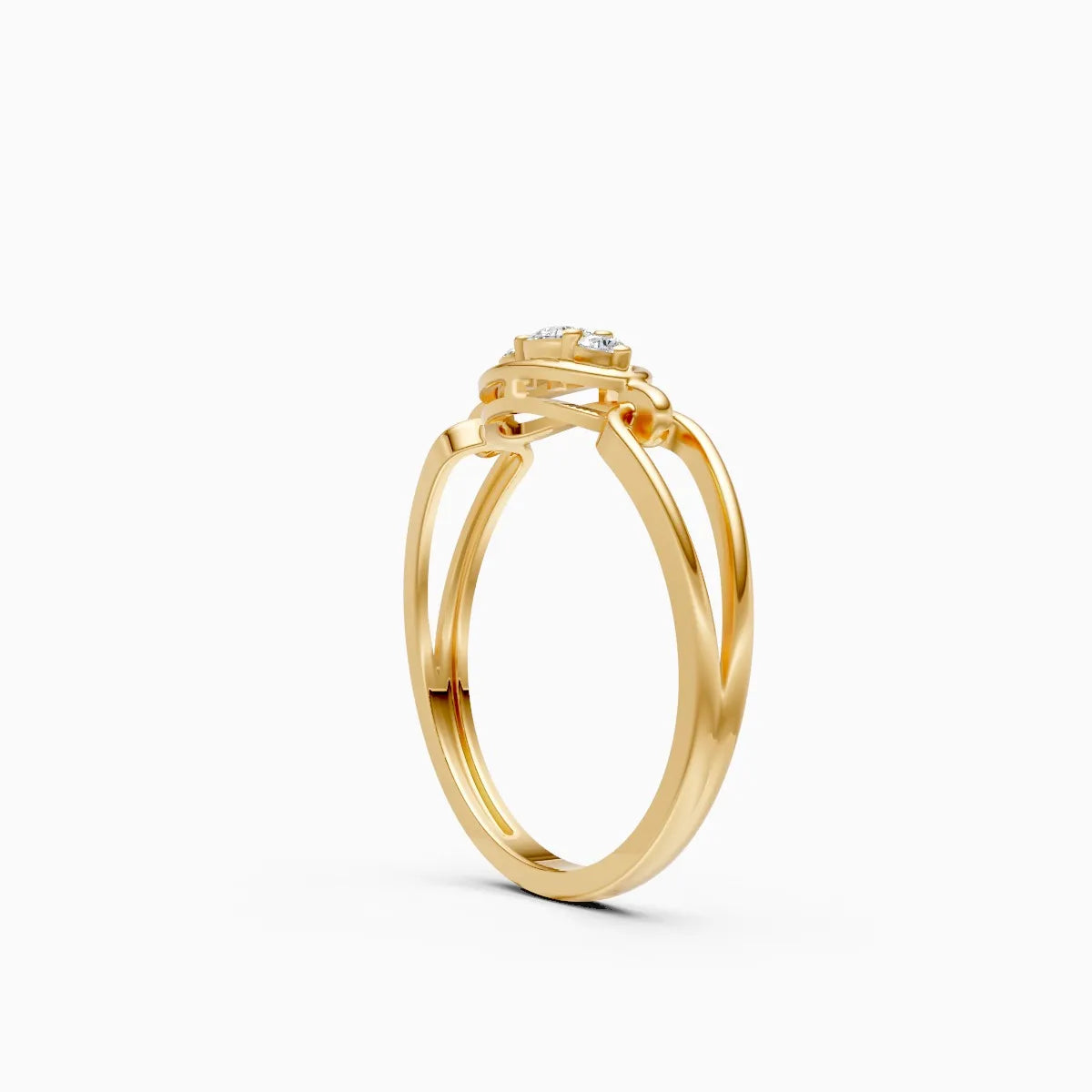 Open Oval Frame Trinity Three-Stone Ring with Chain-Link Split Band