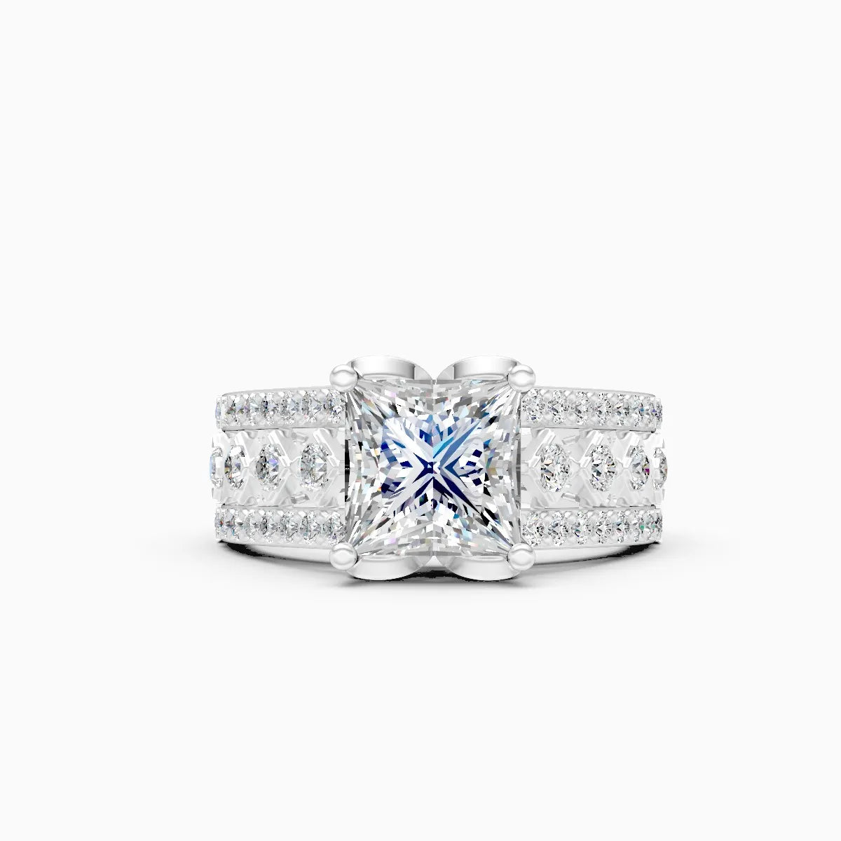 Princess Cut Solitaire Ring With Bold Diamond Band
