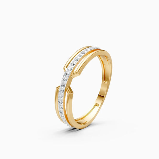 Architectural Triple-Rail Open Band Ring with Pavé Centre