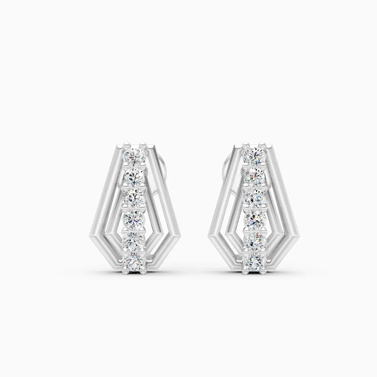 Double-Frame Shield Graduated Diamond Bar Stud Earrings