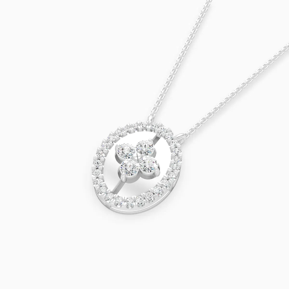 Oval Flower style Halo Unique Necklace