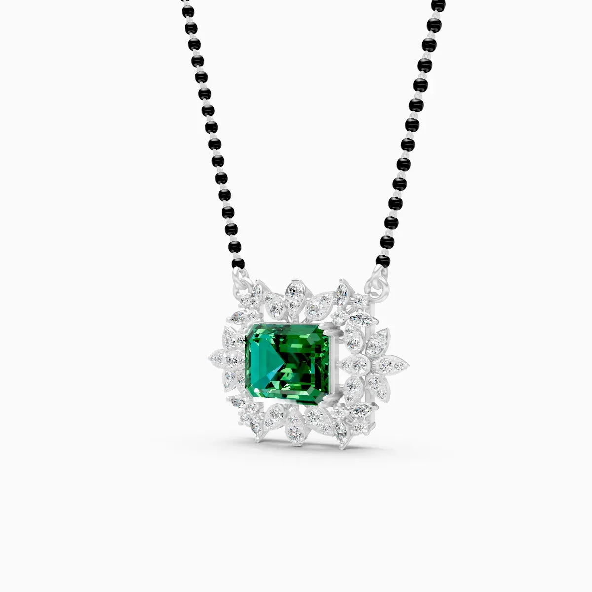 Emerald Floral Halo Pendant