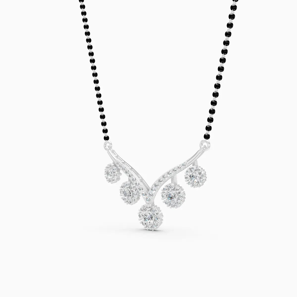 Modern V-Shaped Floral Diamond Mangalsutra