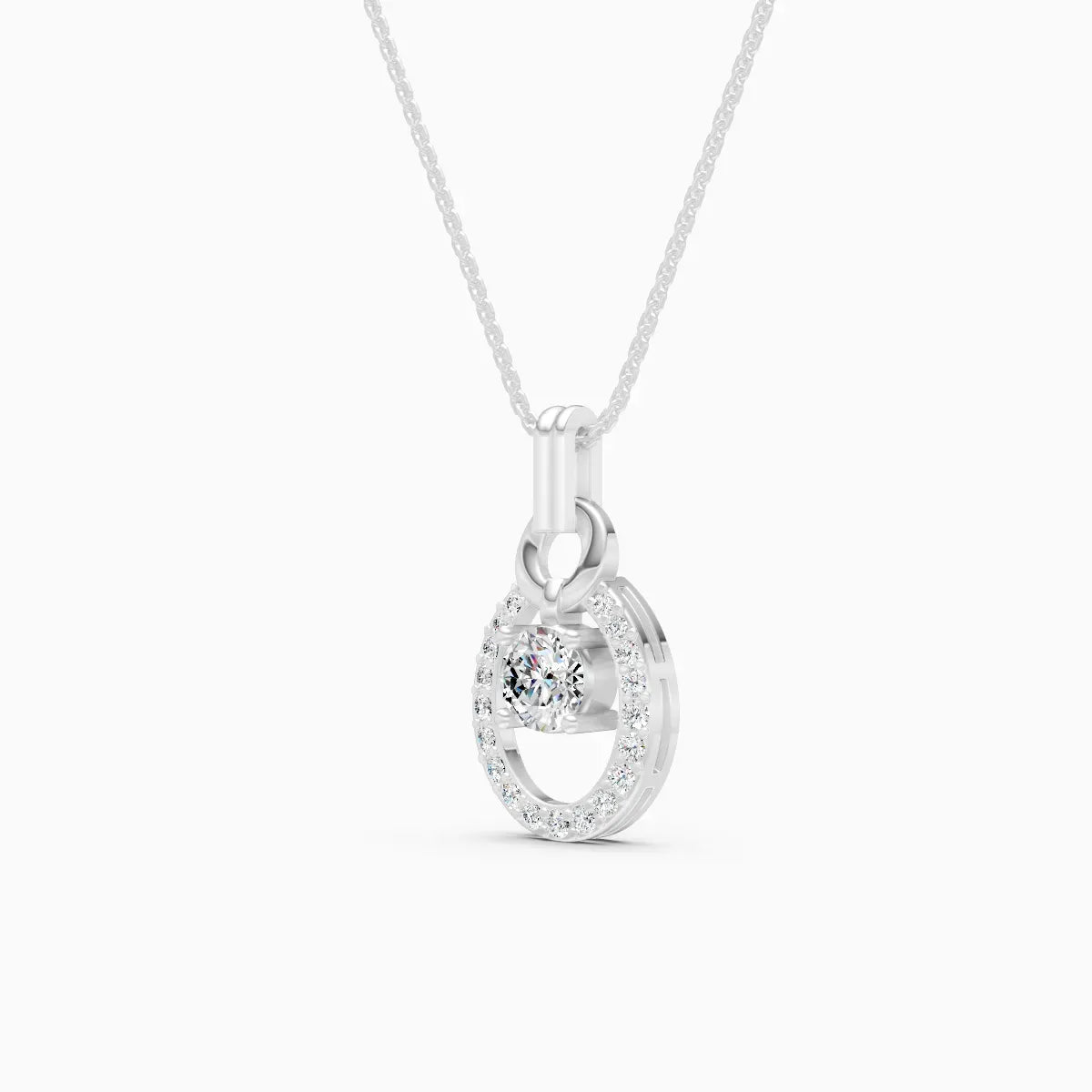 14K Gold Oval Shape Round Halo Lab Diamond Pendant