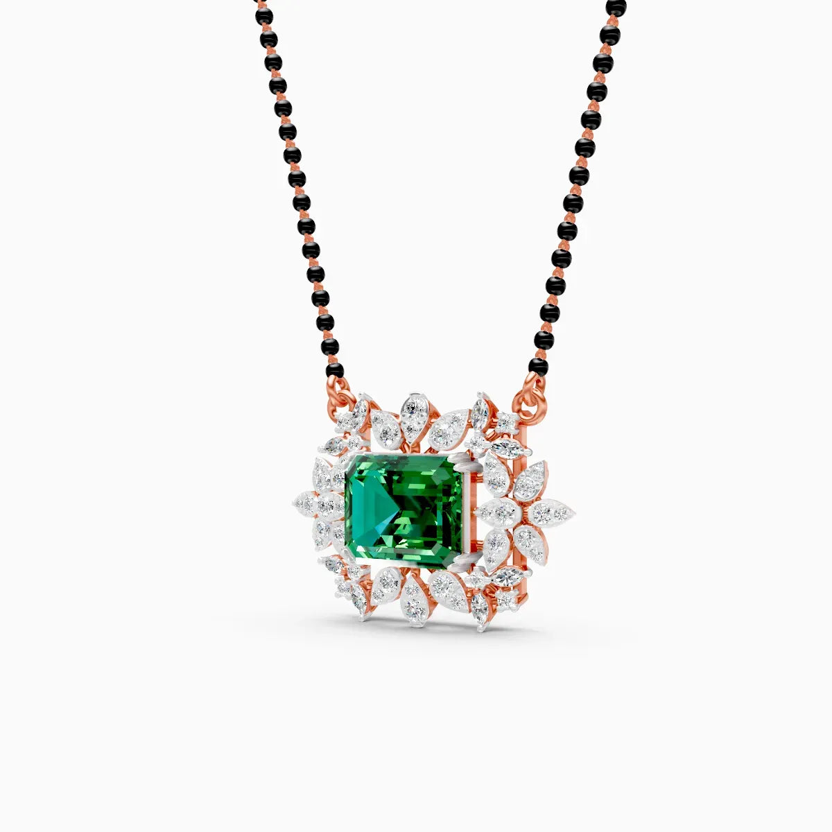 Emerald Floral Halo Pendant