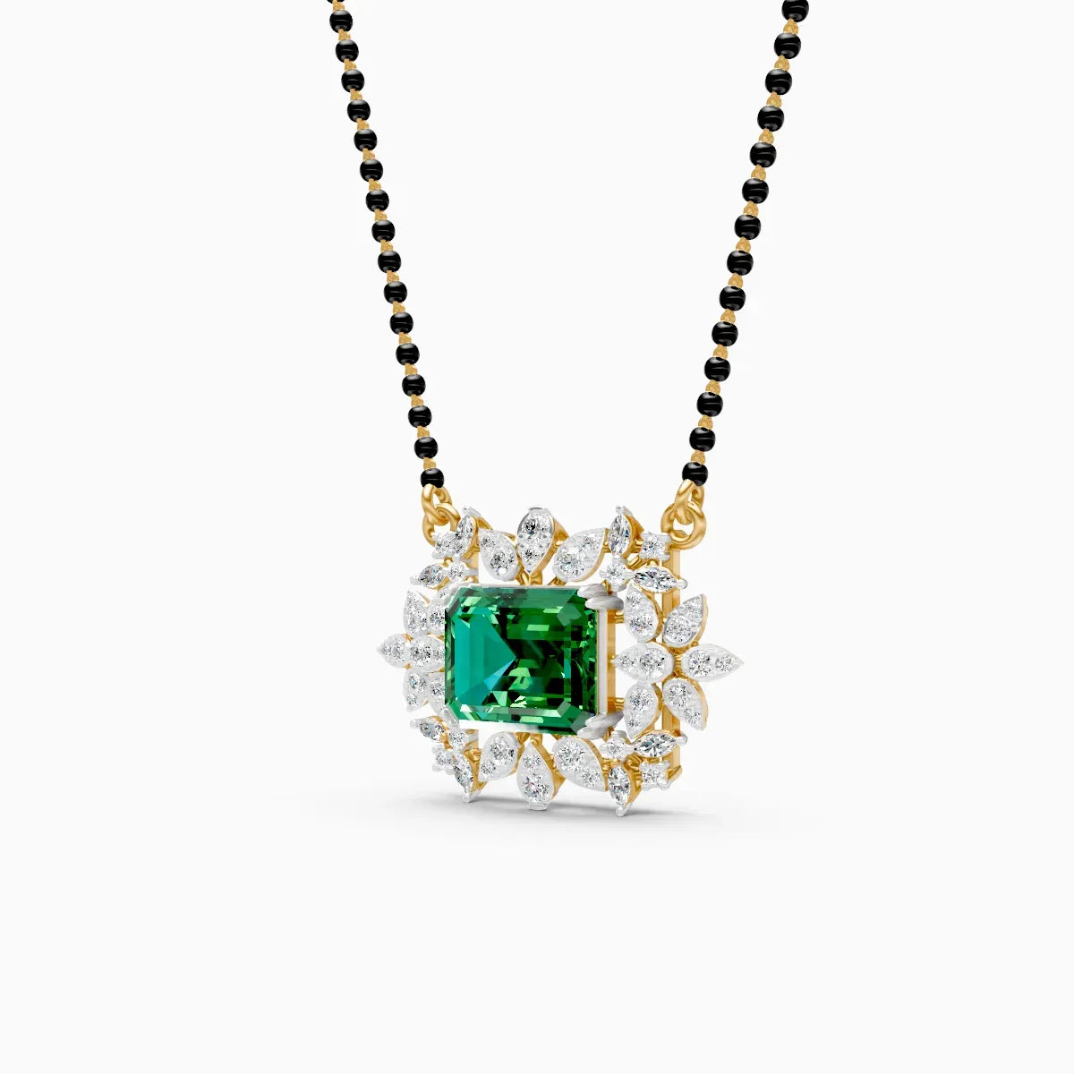 Emerald Floral Halo Pendant