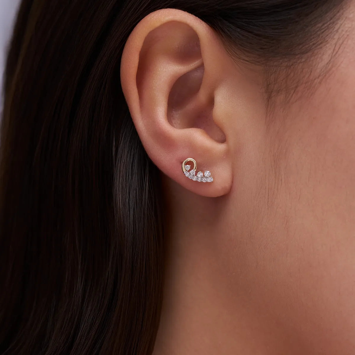 Dual-Tone Butterfly Wing Cascade Diamond Stud Earrings