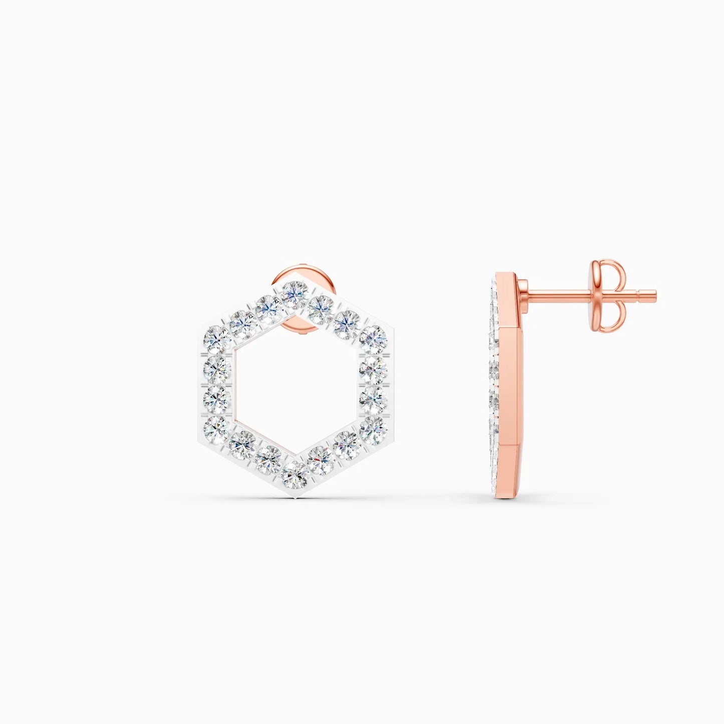 Open Hexagon Outline Diamond Stud Earrings