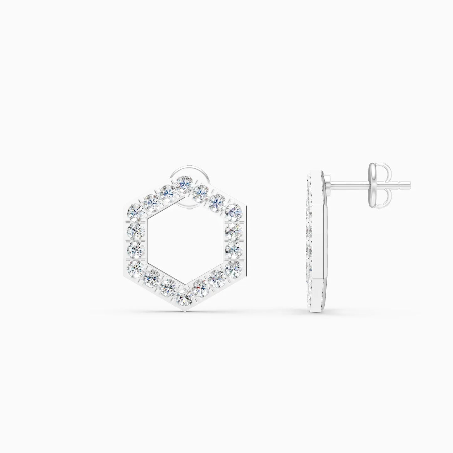 Open Hexagon Outline Diamond Stud Earrings