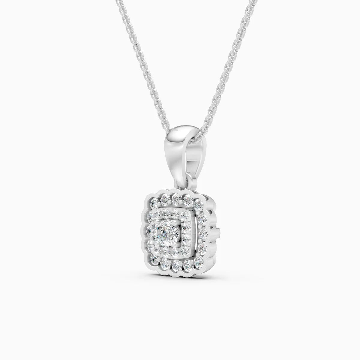 Square Shaped Double Halo Diamond Pendant