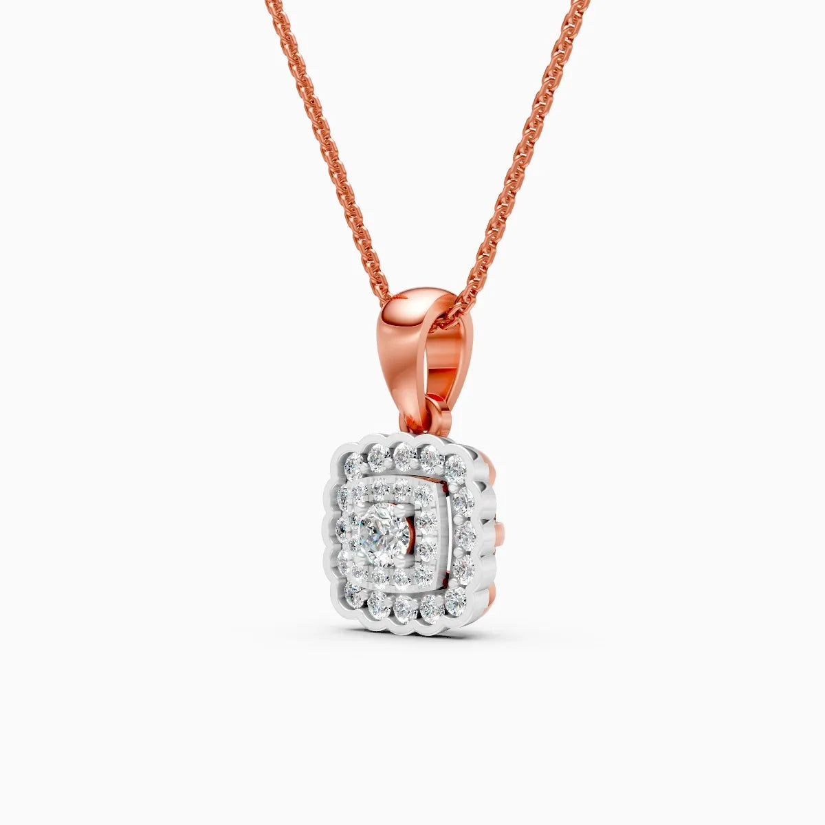 Square Shaped Double Halo Diamond Pendant
