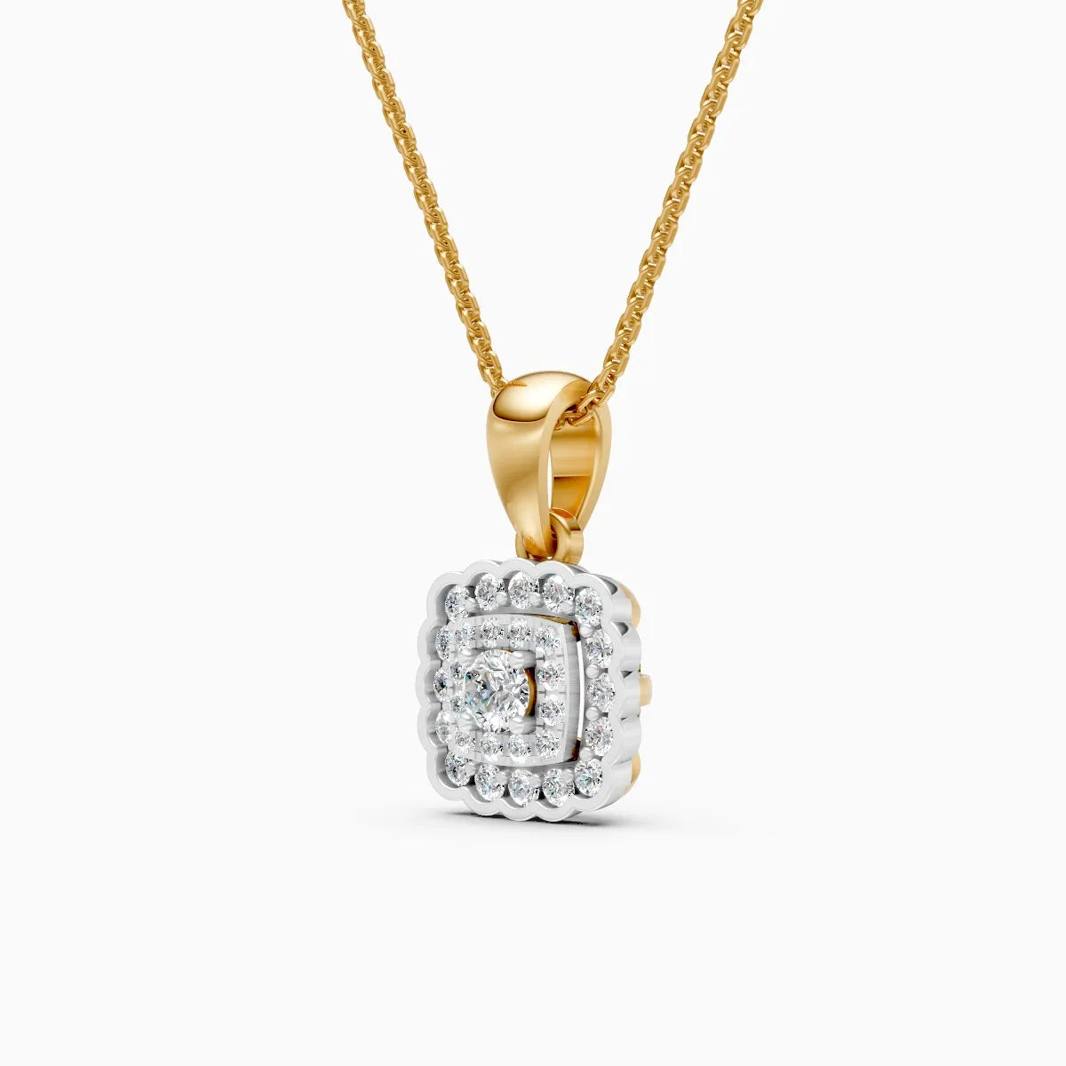 Square Shaped Double Halo Diamond Pendant