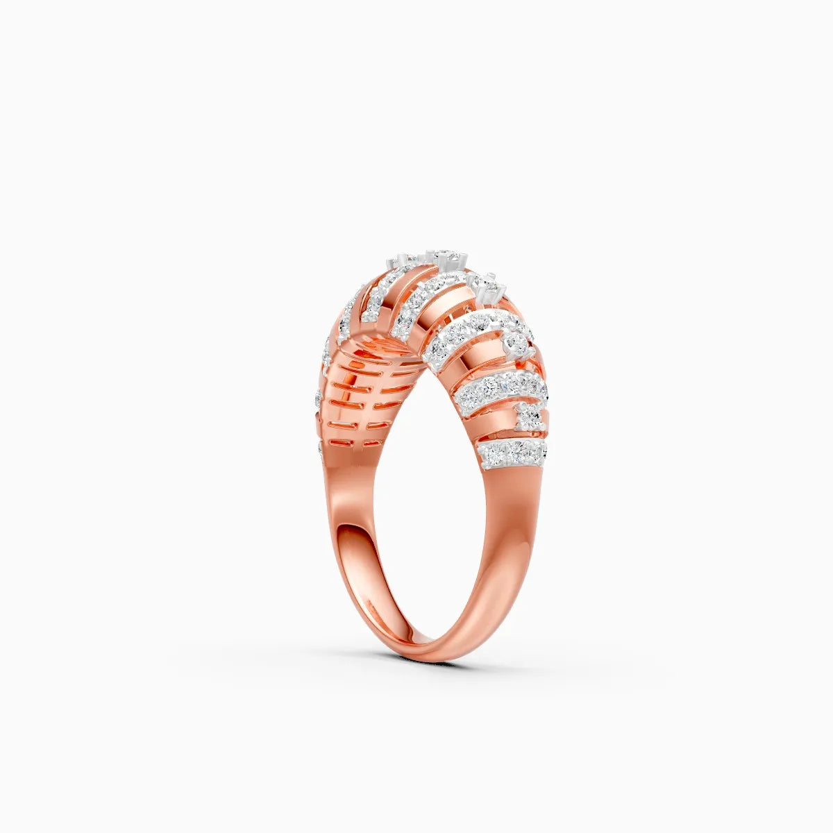Layered Stripe Ring with Brilliant Diamond Rows