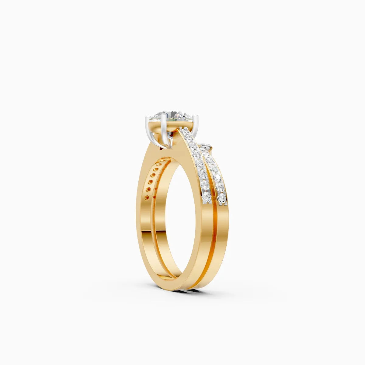 Curved Round Cut Diamond Ring With Double Band