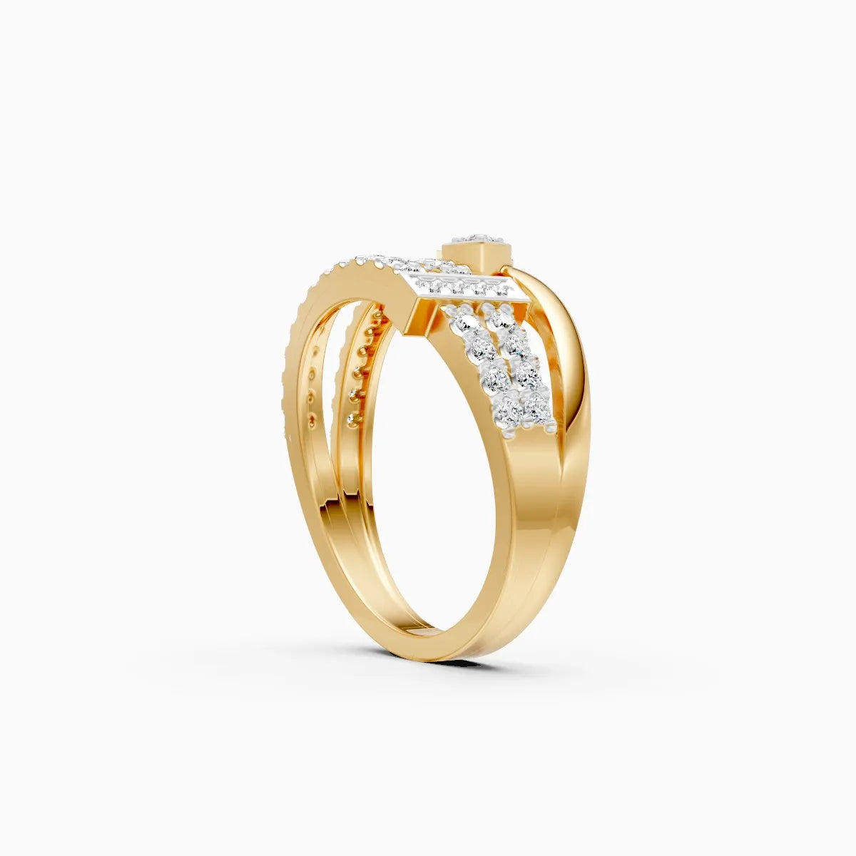 Modern Leaf-Cut Open Diamond Ring