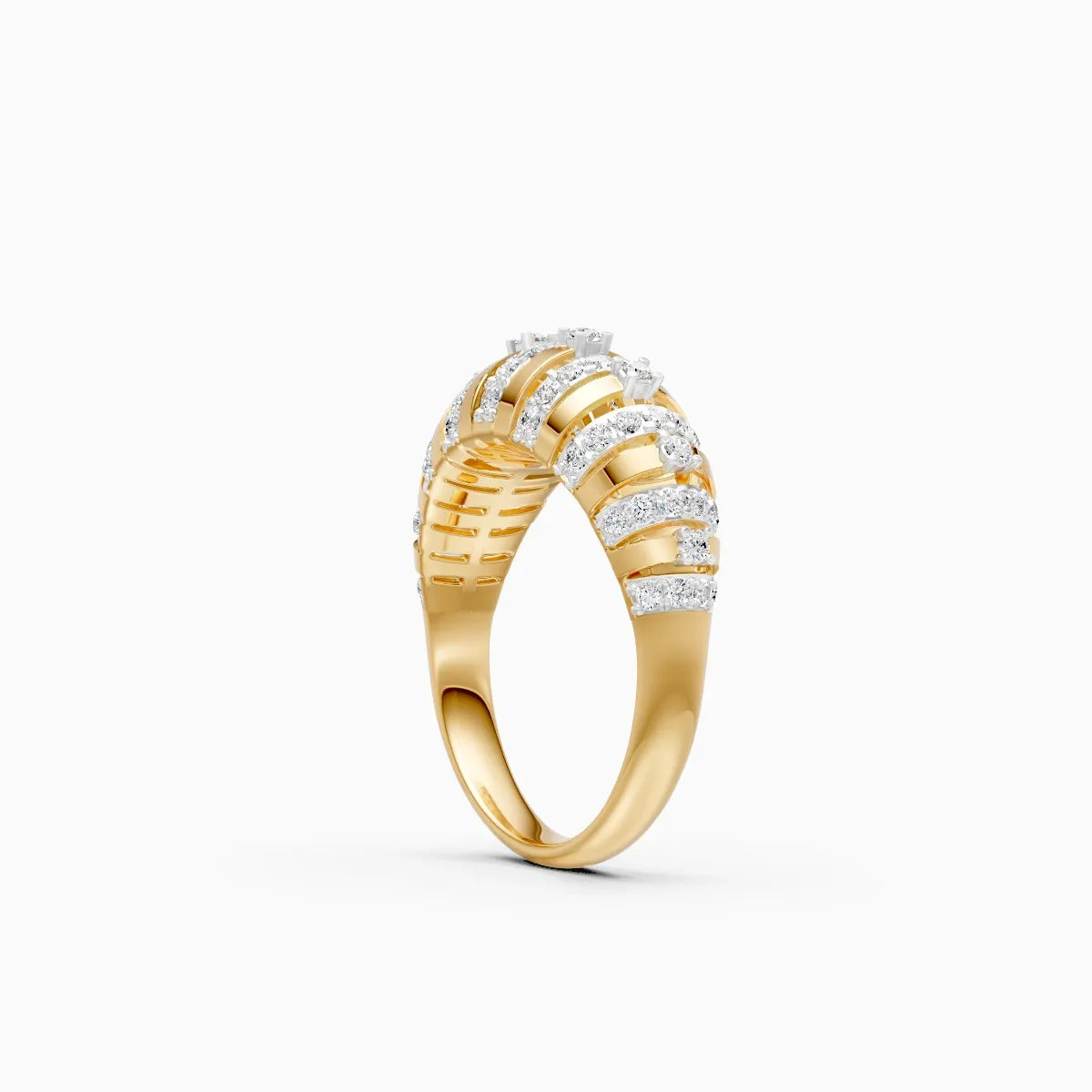 Layered Stripe Ring with Brilliant Diamond Rows