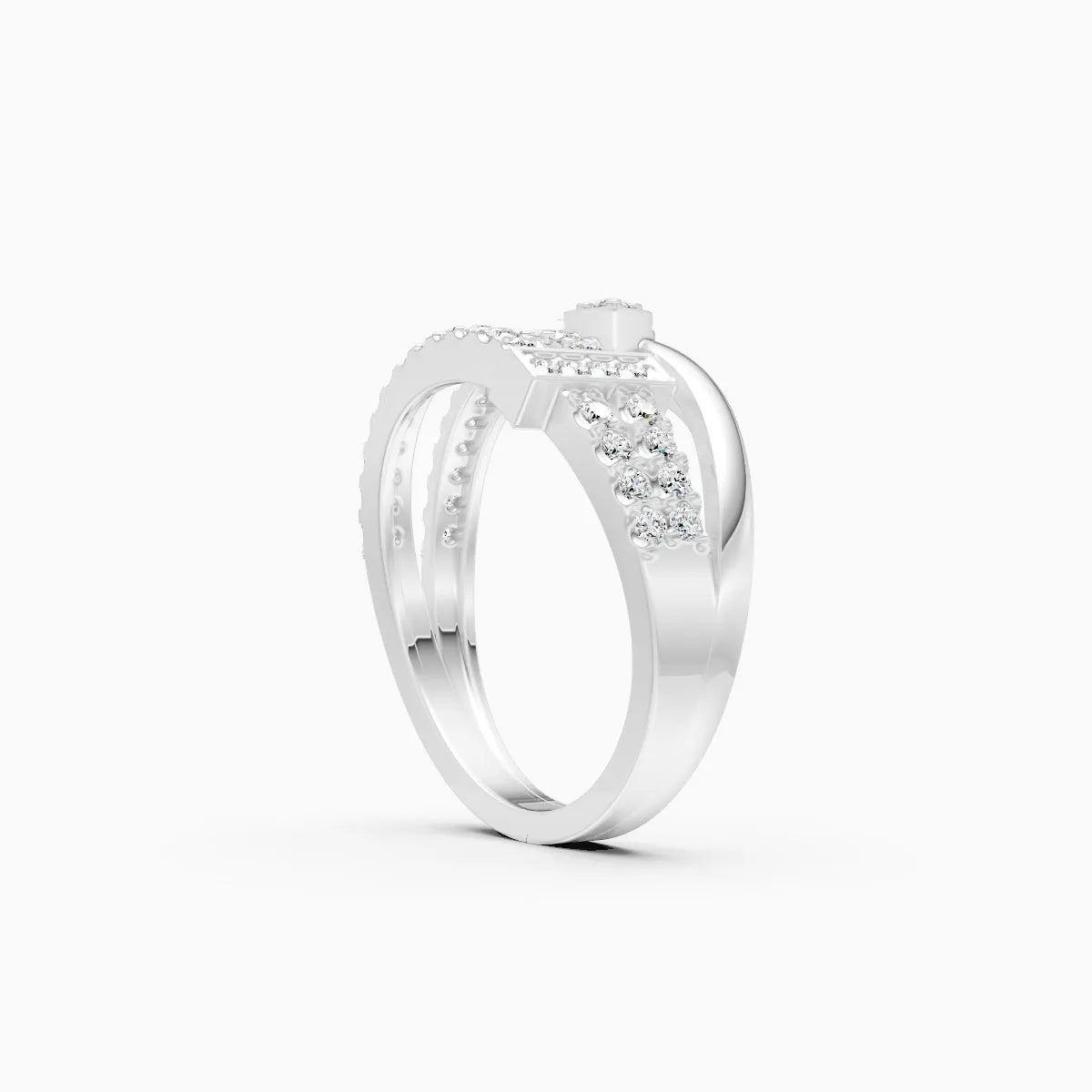 Modern Leaf-Cut Open Diamond Ring