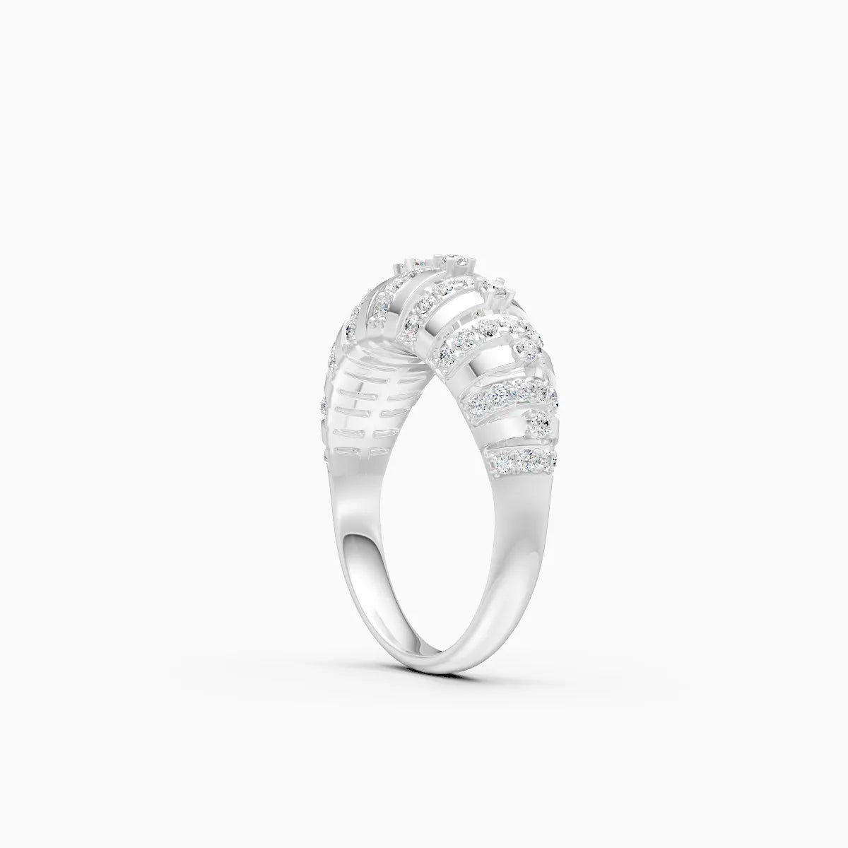 Layered Stripe Ring with Brilliant Diamond Rows
