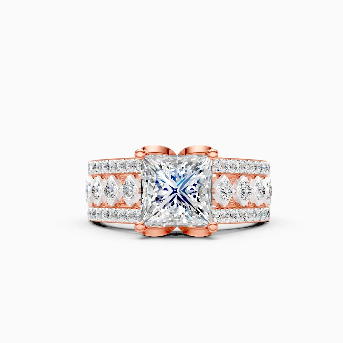 Princess Cut Solitaire Ring With Bold Diamond Band