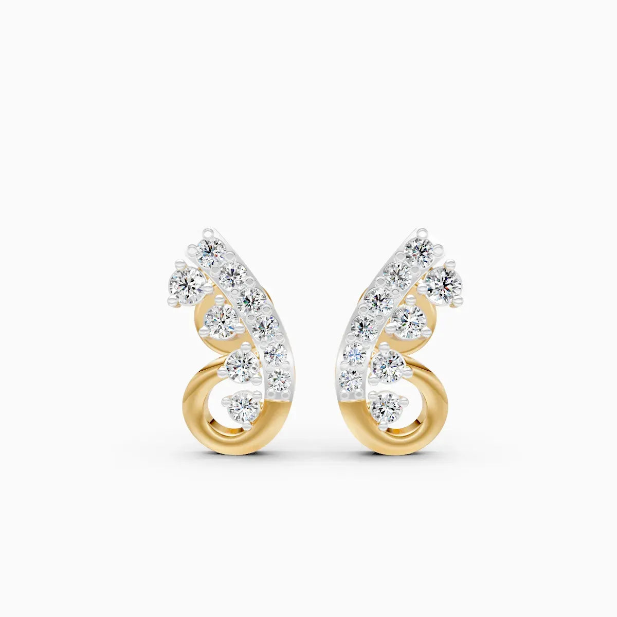 Dual-Tone Butterfly Wing Cascade Diamond Stud Earrings