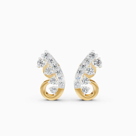 Diamond Curved Swirl Stud Earrings