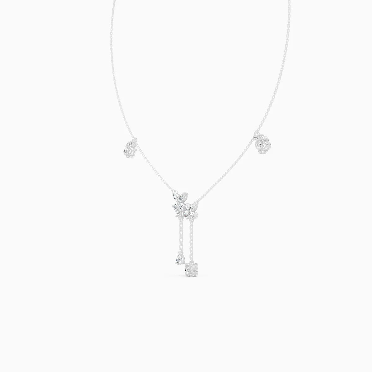 Elegant Floral Lab Diamond Necklace with Dangling Charms