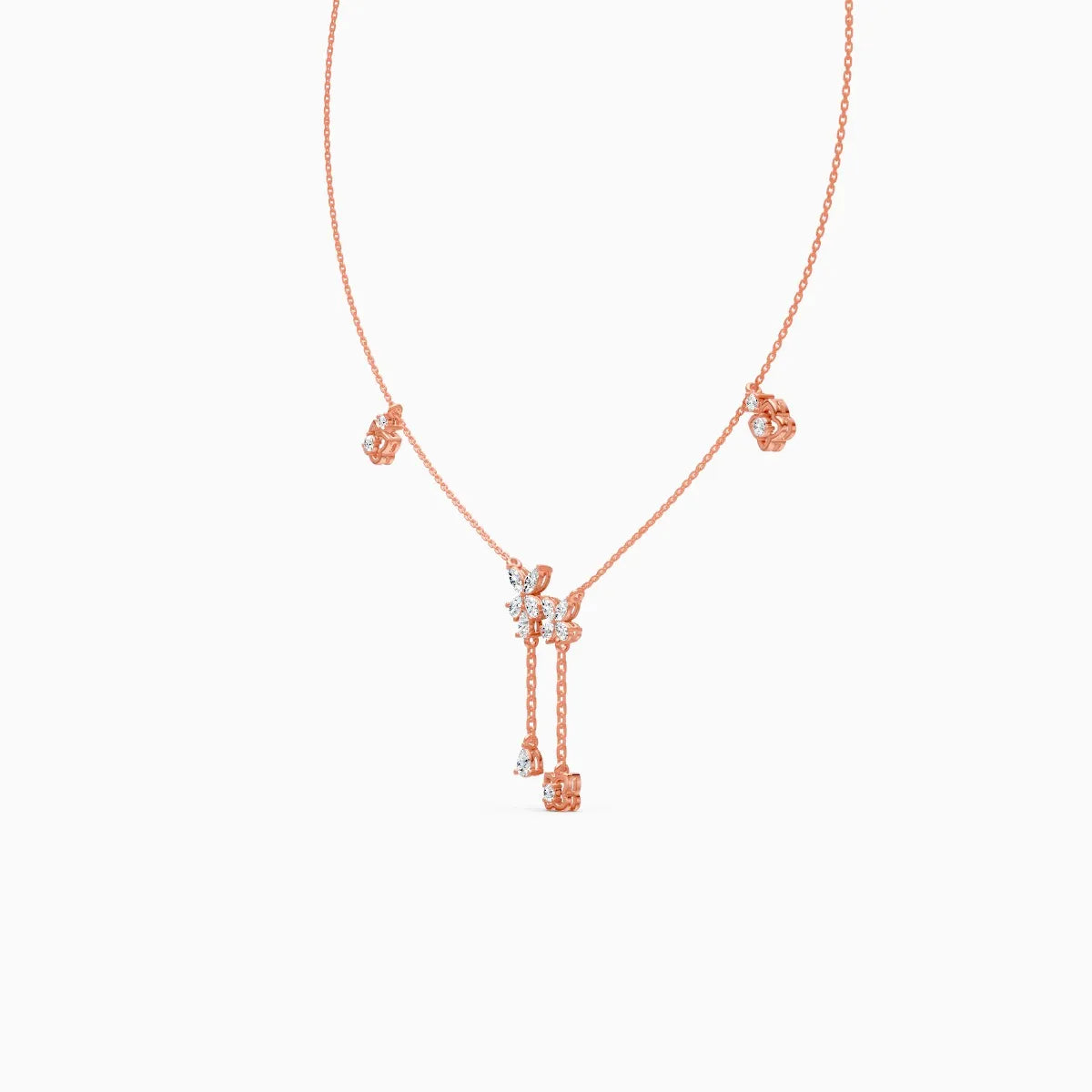 Elegant Floral Lab Diamond Necklace with Dangling Charms