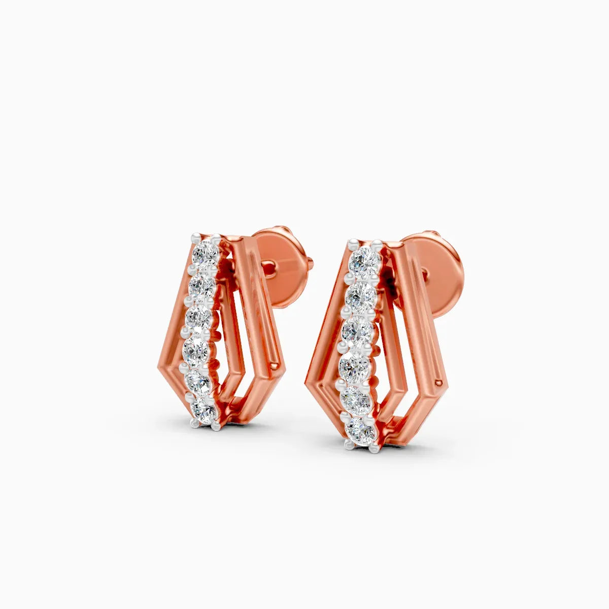 Double-Frame Shield Graduated Diamond Bar Stud Earrings