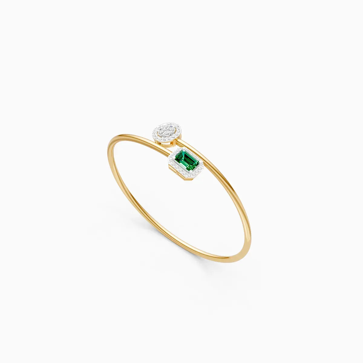 Elegant Emerald-Style Stone With Round Diamond Bracelet
