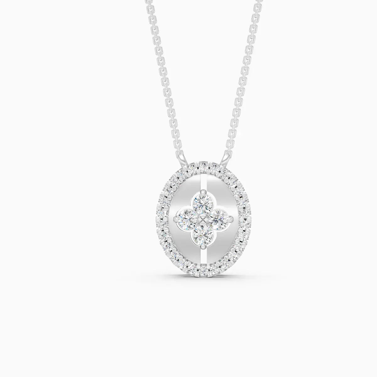 Oval Flower style Halo Unique Necklace