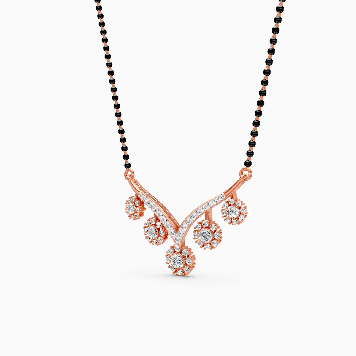 Modern V-Shaped Floral Diamond Mangalsutra