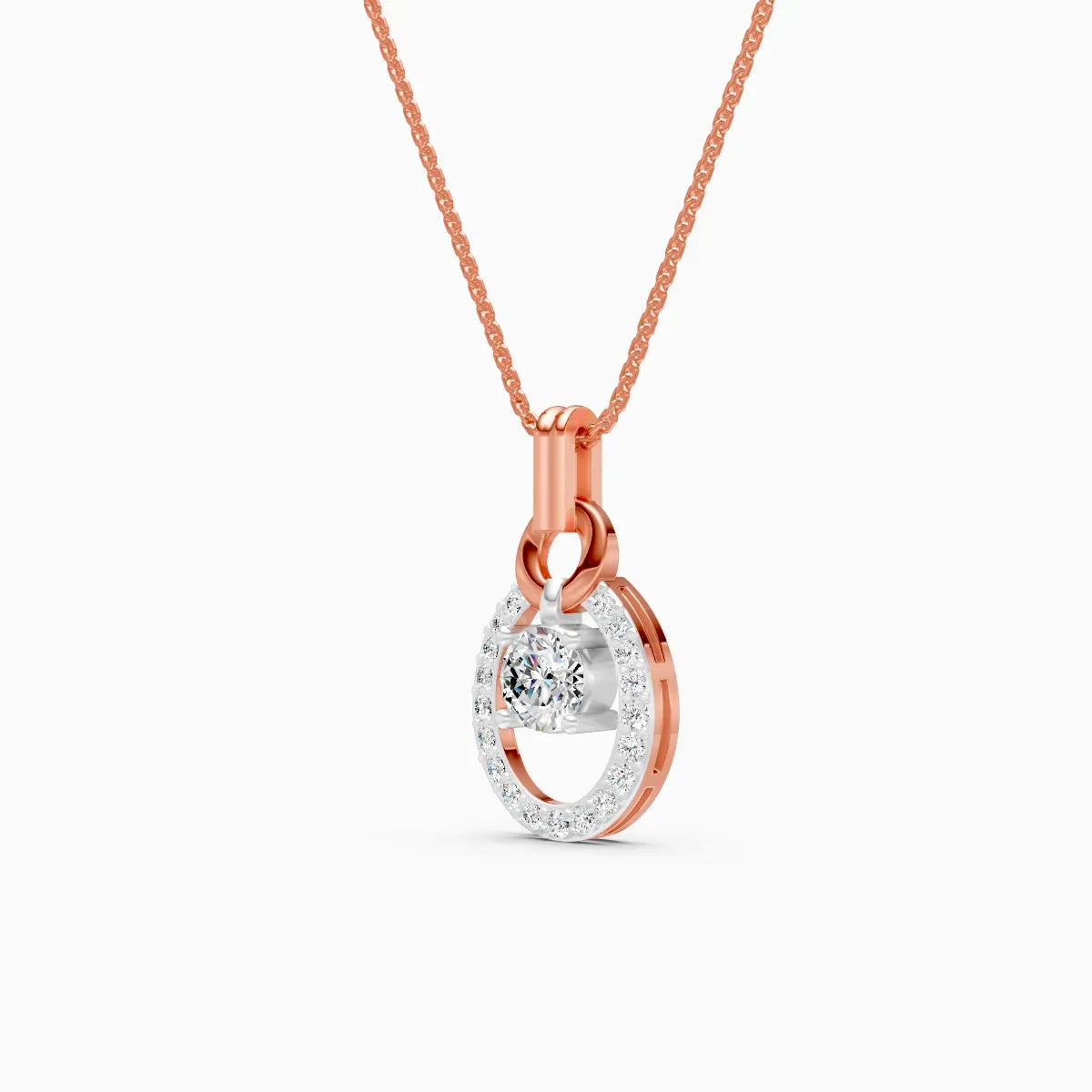 14K Gold Oval Shape Round Halo Lab Diamond Pendant