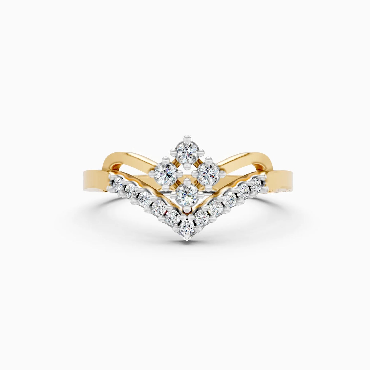 Elegant V-Shaped Diamond Cluster Ring