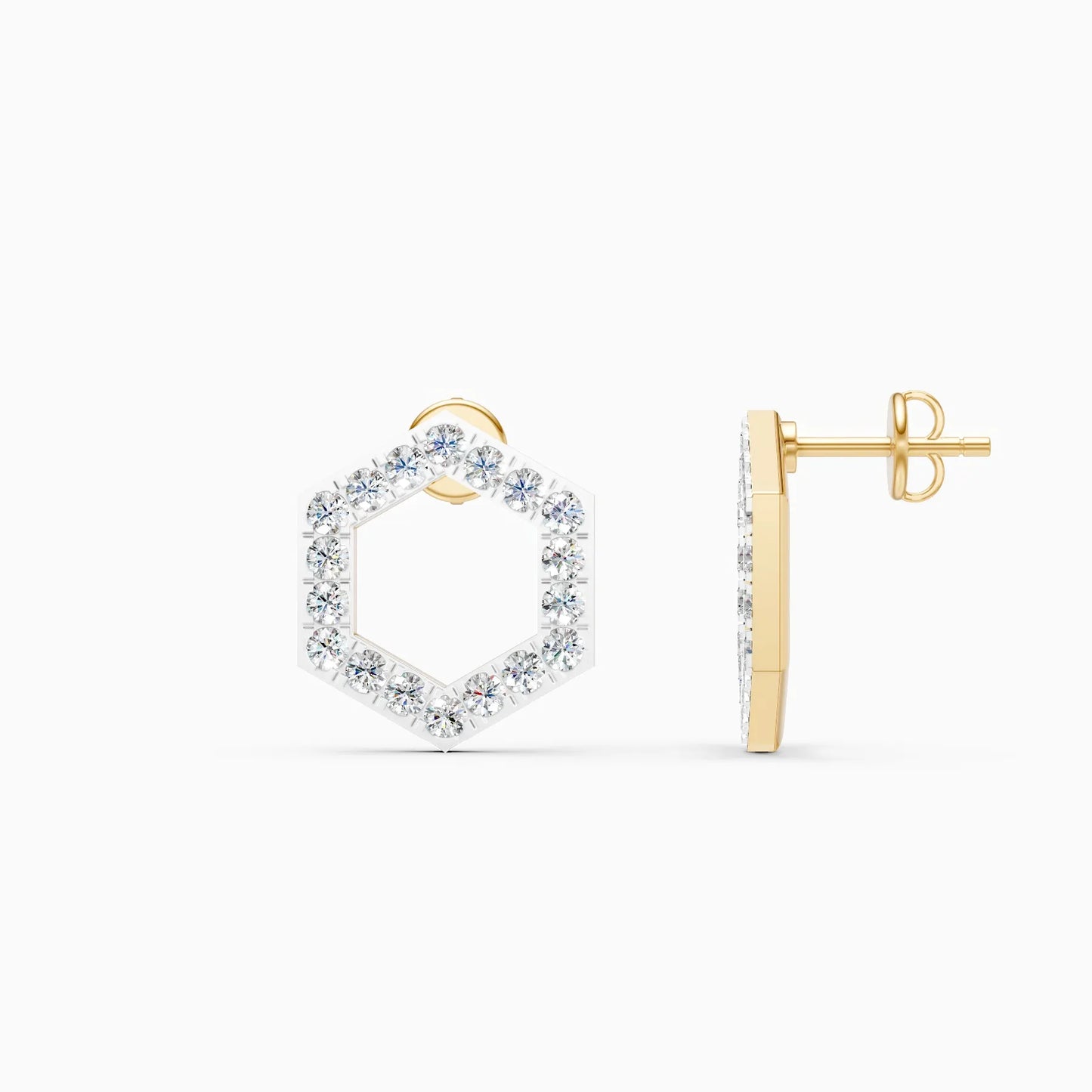 Open Hexagon Outline Diamond Stud Earrings