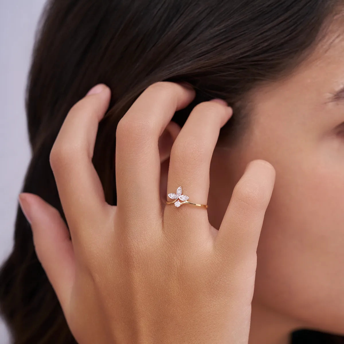 Floral Leaf Open Diamond Ring