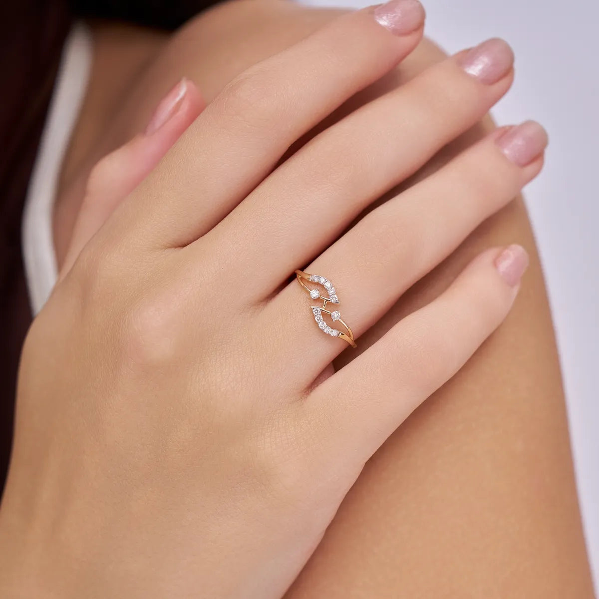 Round Diamond Wave Bypass Ring