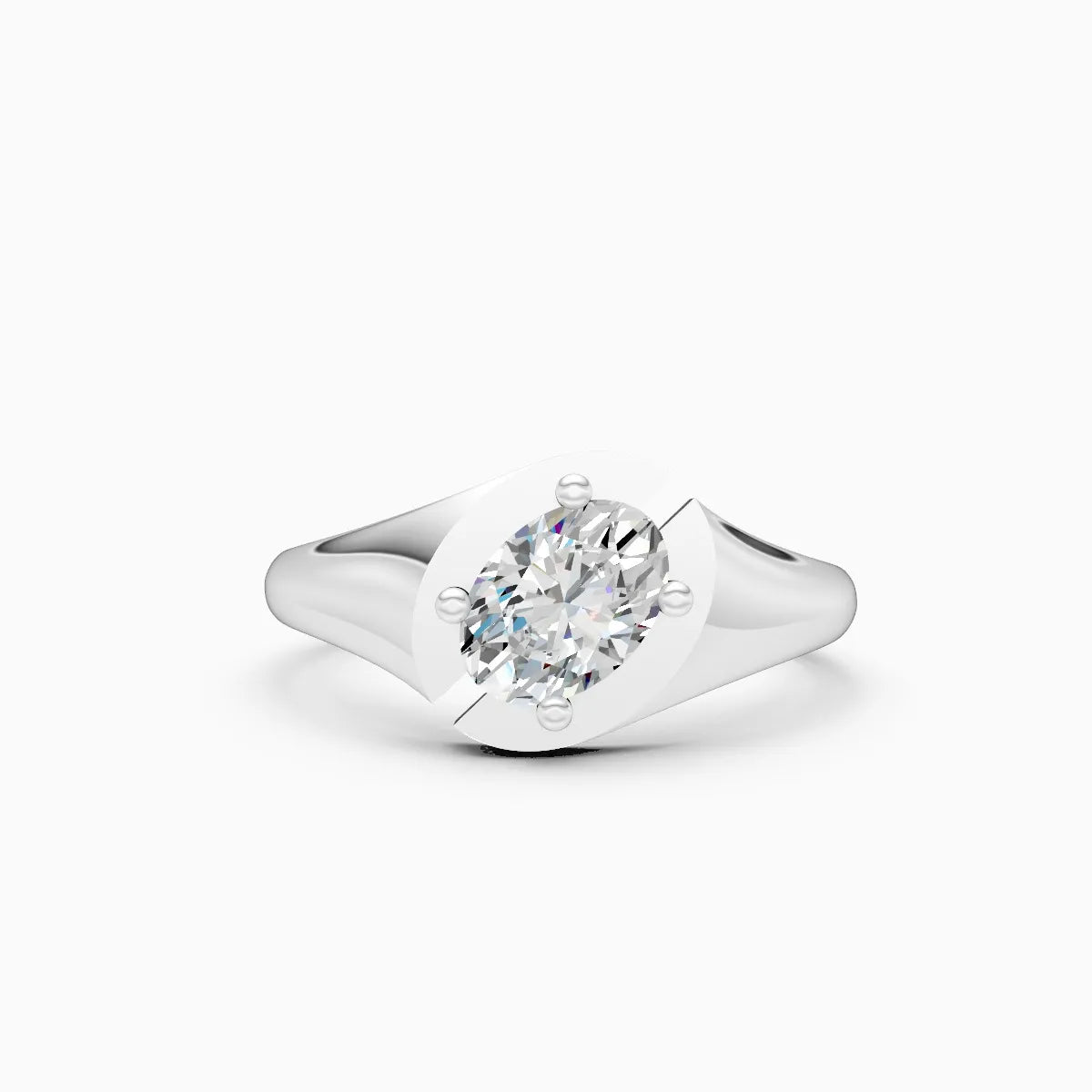 Oval Bypass Solitaire Ring