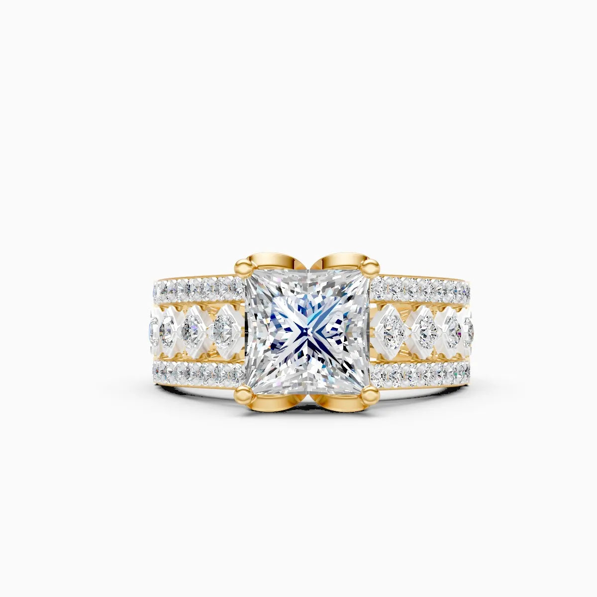 Princess Cut Solitaire Ring With Bold Diamond Band
