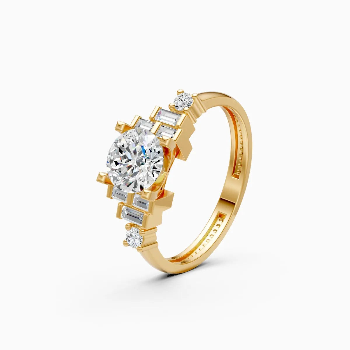 Baguette Bloom Round Solitaire Lab Diamond Ring