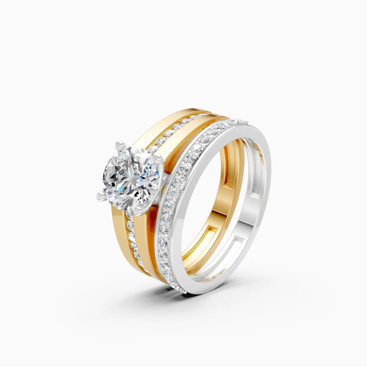 Dual-Tone Round Solitaire Adjustable Ring Set