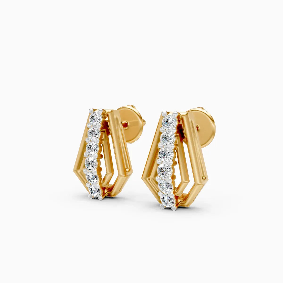 Double-Frame Shield Graduated Diamond Bar Stud Earrings