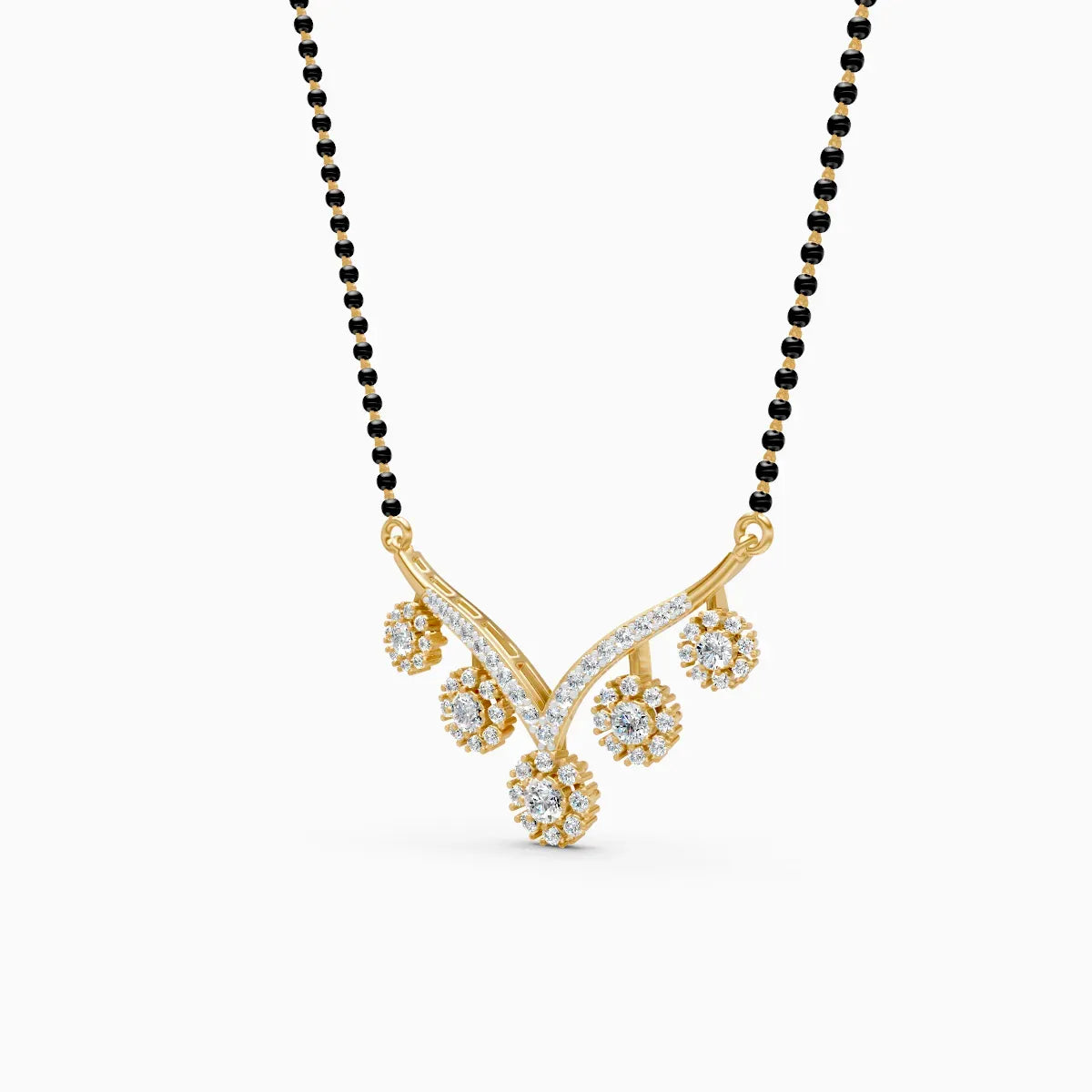 Modern V-Shaped Floral Diamond Mangalsutra