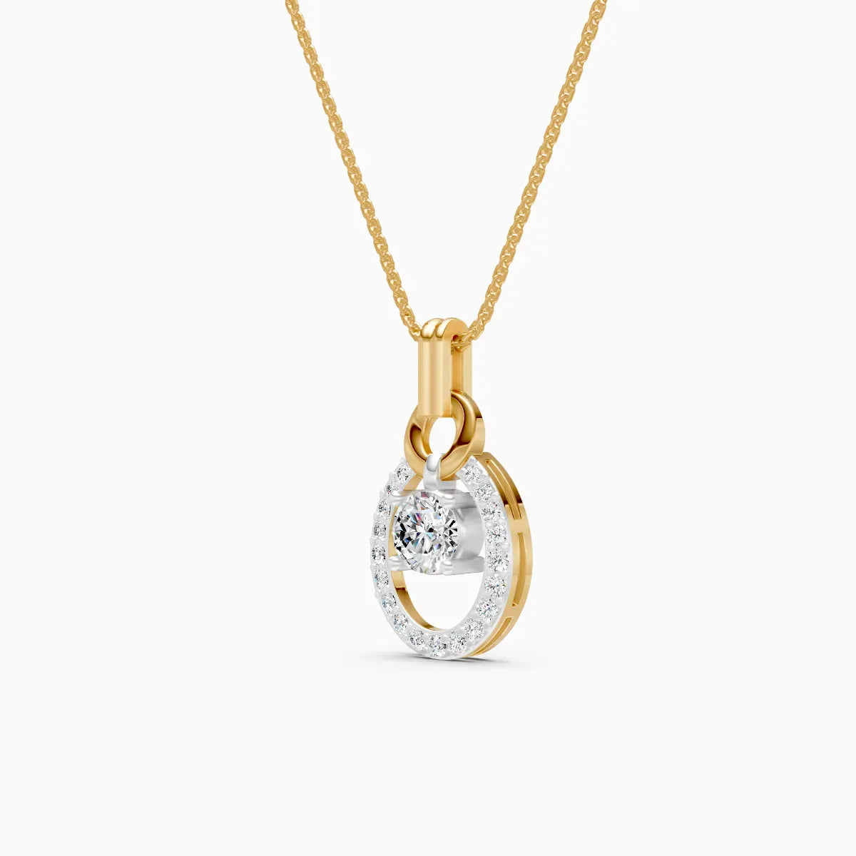 14K Gold Oval Shape Round Halo Lab Diamond Pendant