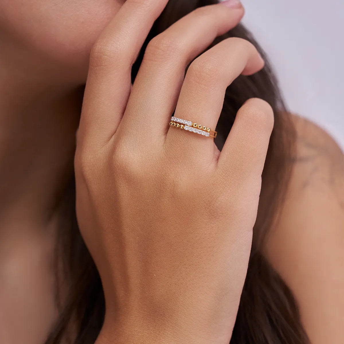 Beaded Curve Diamond Ring
