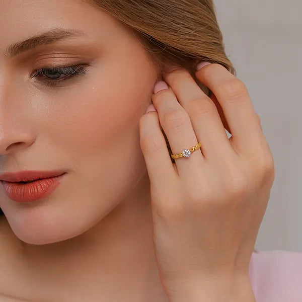 Geometric Band Solitaire Lab Grown Diamond Ring