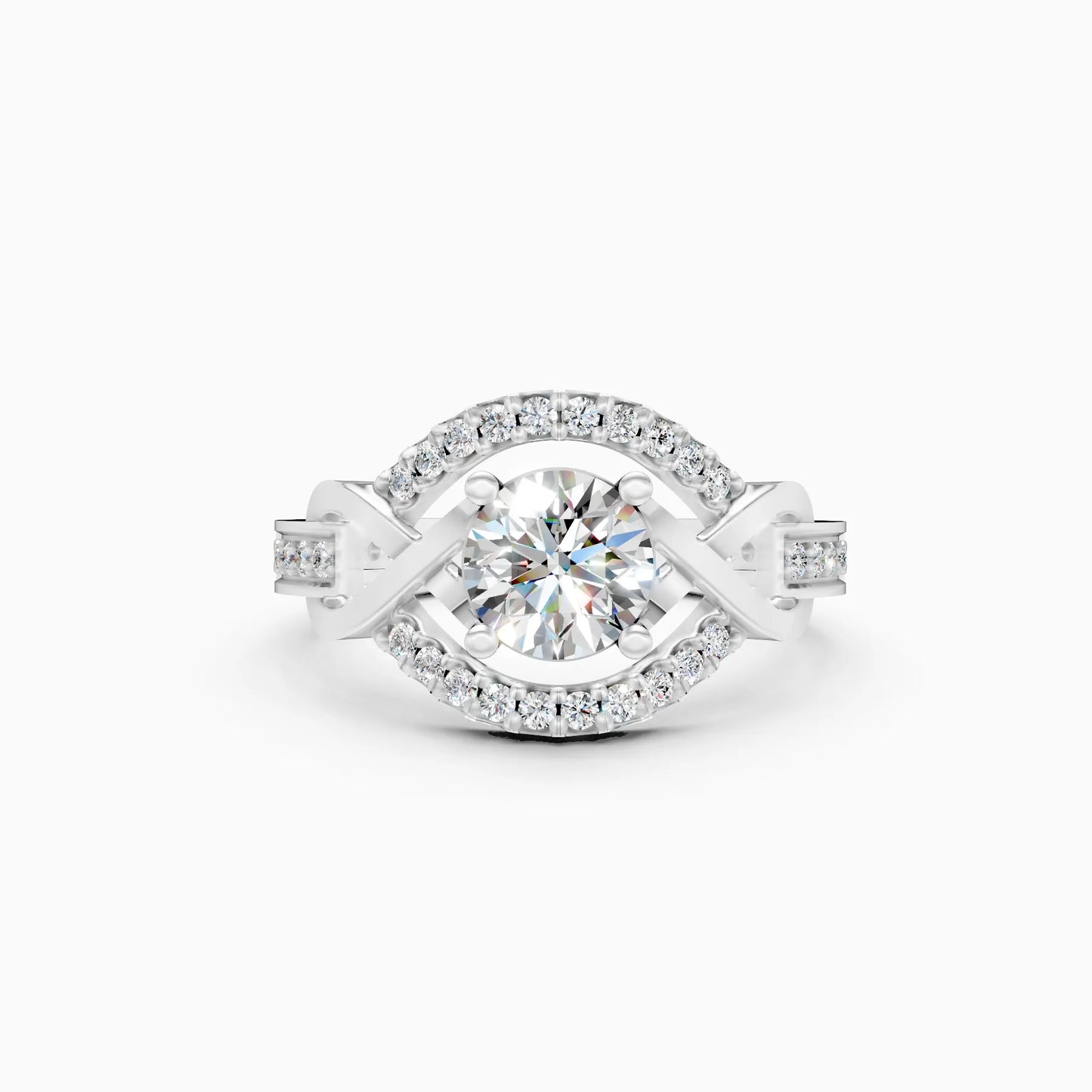 Criss-Cross Look Solitaire Diamond Statement Ring
