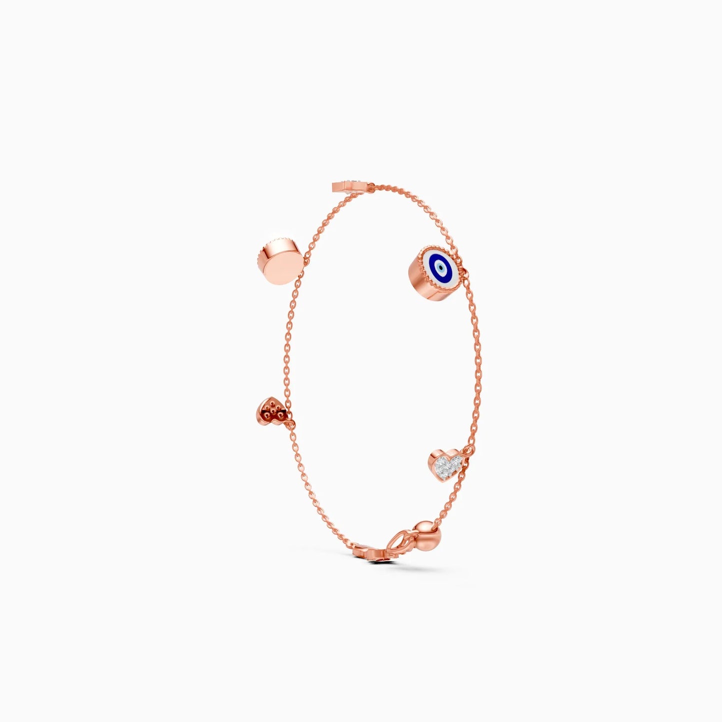 Evil Eye & Heart Charm Lab Grown Diamond Bracelet
