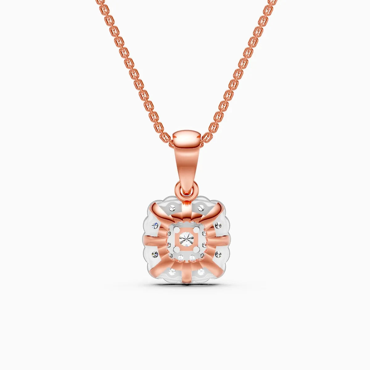Square Shaped Double Halo Diamond Pendant