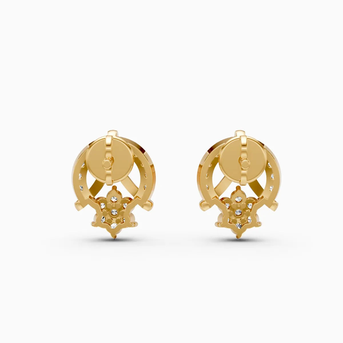 Pave Arch Knot and Flower Cluster Diamond Stud Earrings