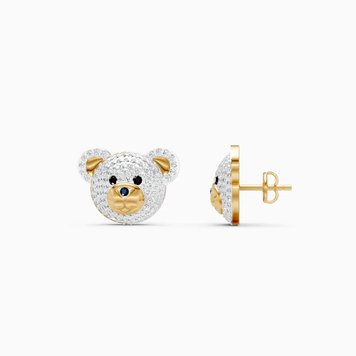 Adorable Teddy Face Diamond Stud Earrings